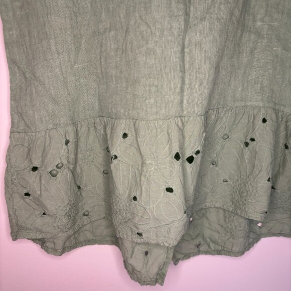 TERZO MILLENNIO Womens L Blouse Pullover Cap Sleeve Italian Linen Green Peplum - Picture 3 of 5